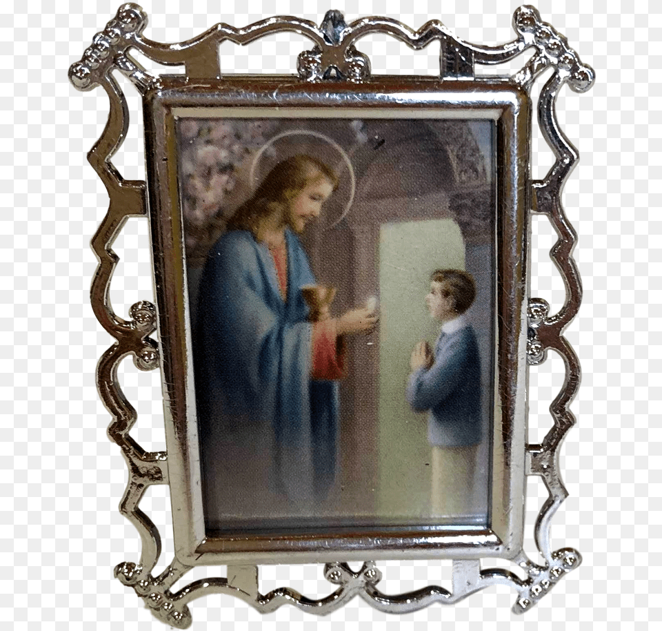 Religious Small Frame First Communion Boy And Girl Picture Frame, Art, Painting, Adult, Person Free Png Download
