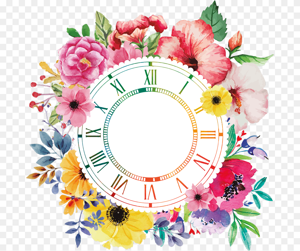 Reloj Vinilo Pared Minimalismo Floral Background Flower Circle Design, Plant, Rose, Anemone, Analog Clock Free Png