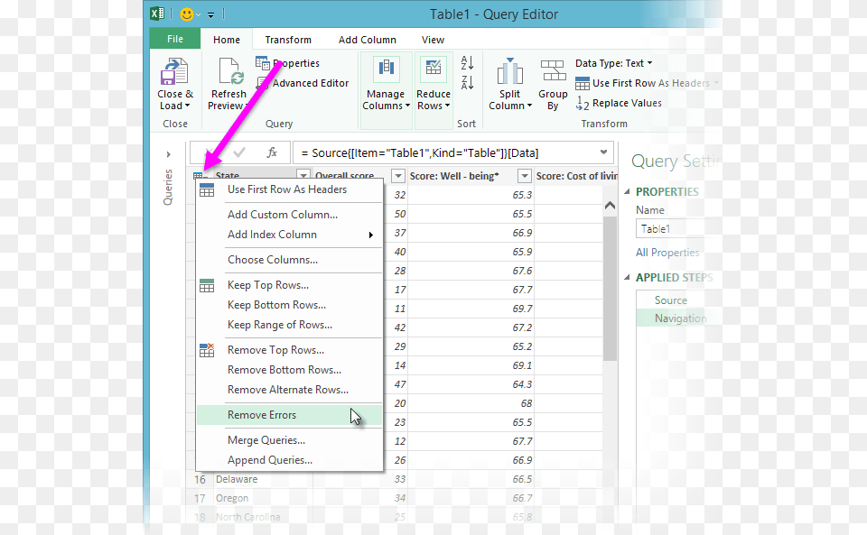 Remove Errors Menu Append Queries Power Bi, Page, Text, File Free Png