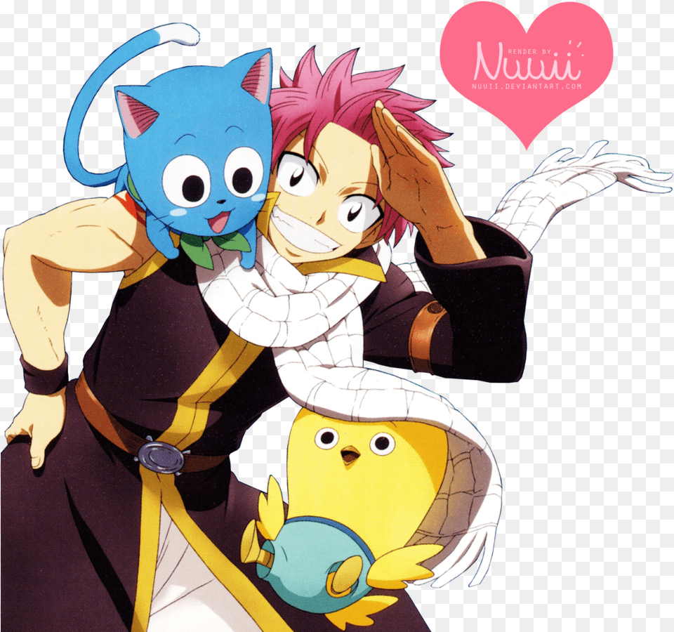 Render 68 Natsu Happy And Momon Fairy Tail By Nuuii D84y3l8 Natsu Y Happy Fairy Tail, Book, Comics, Publication, Baby Free Png