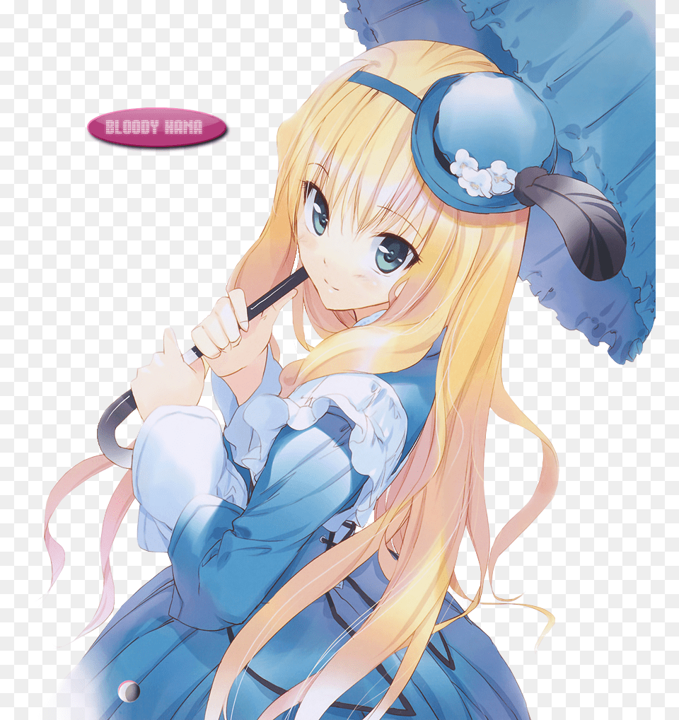 Render Alice Fille Blonde Robe Bleue Ombrelle Chapeau, Book, Comics, Publication, Adult Free Png Download