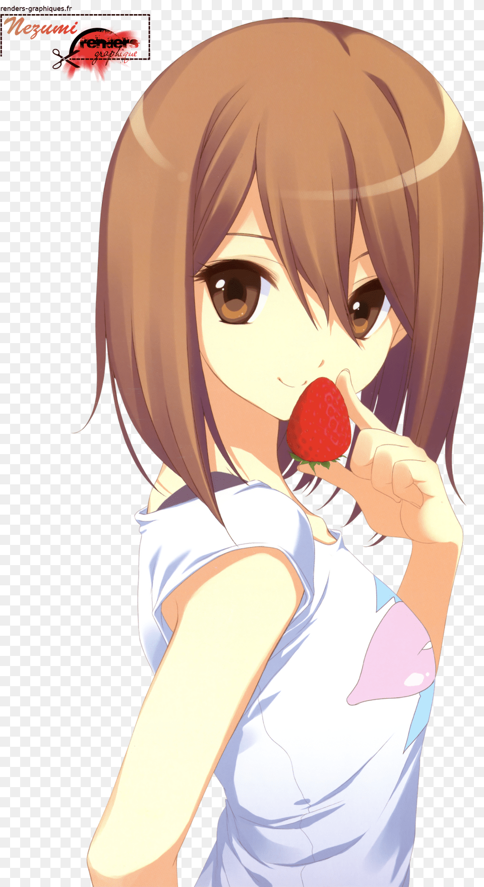 Render K On Yui Hirasawa Brune Fraise Tee Shirt Blanc K On Yui, Book, Comics, Publication, Adult Free Png Download