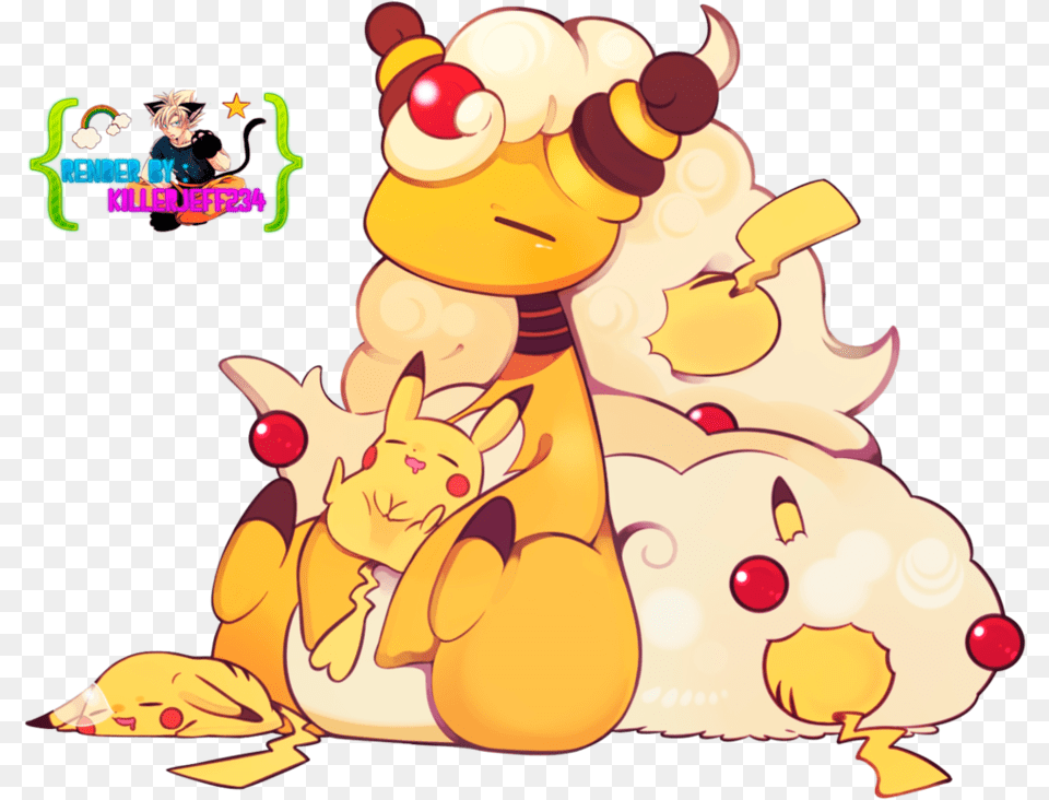 Render Mega Ampharos And Pikachu By Killerjeff234 D6nauo6 Mega Ampharos Cute, Cartoon, Person, Baby, Face Free Png