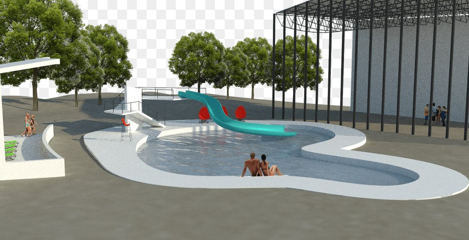 Rendered Perspective With People And Trees Placed Into Chapingo, Water, Person, Pool, Outdoors Png