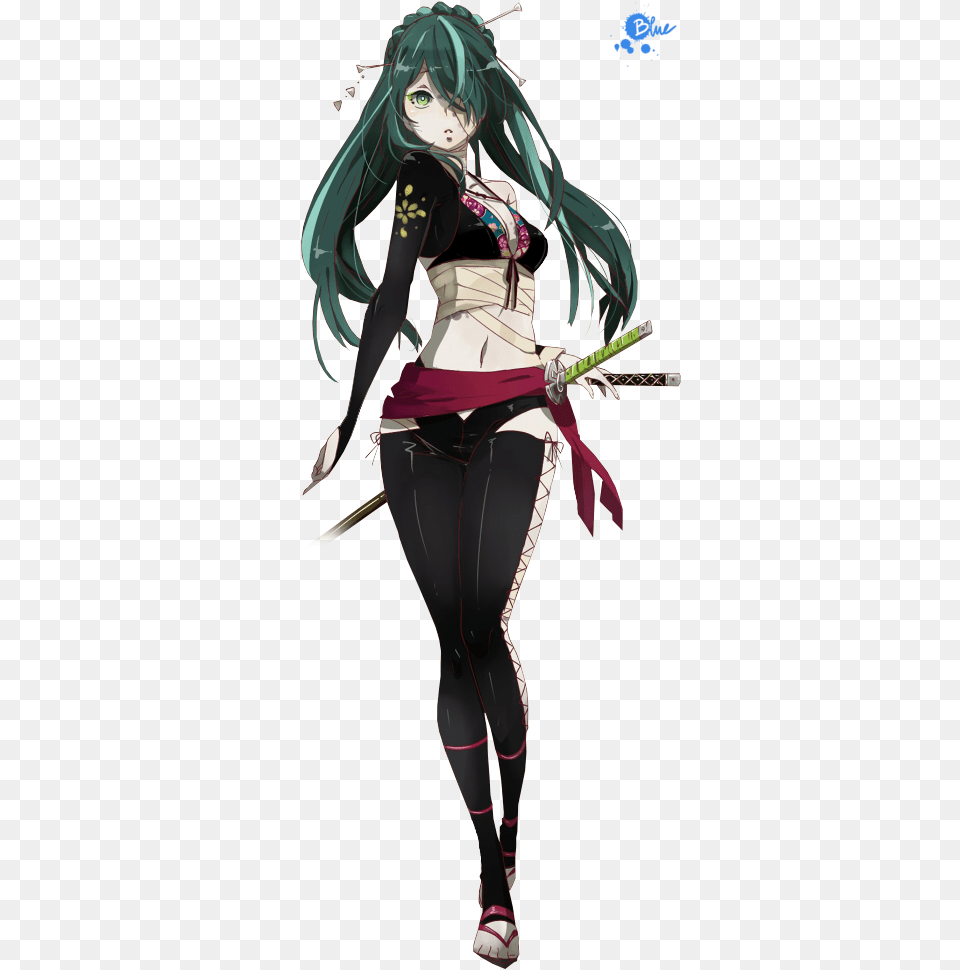 Renders Hatsune Miku Knife Song Cheveux Bleus Vocaloid Anime Sexy Ninja Girl, Publication, Book, Comics, Adult Png