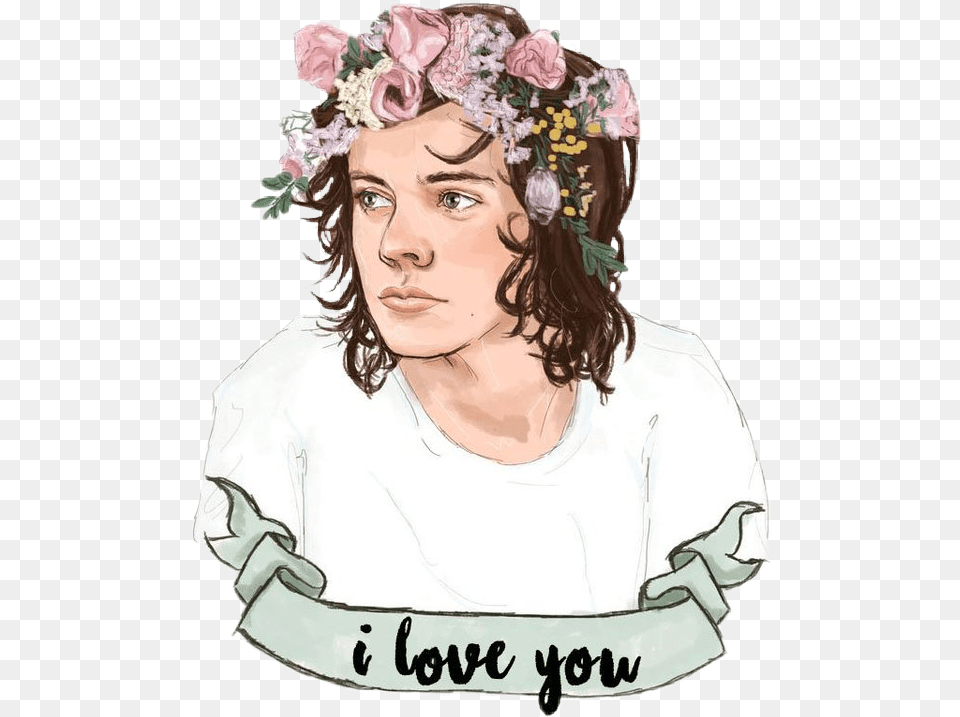 Report Abuse Harry Styles With Flower Crown, Woman, Adult, Person, Female Free Png