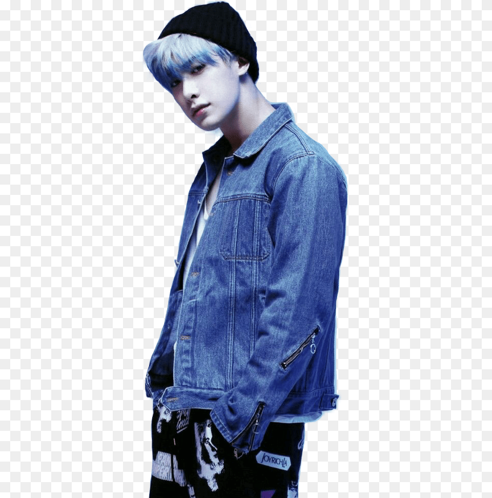 Report Abuse Wonho With Blue Hair, Vest, Jeans, Jacket, Hat Free Png Download