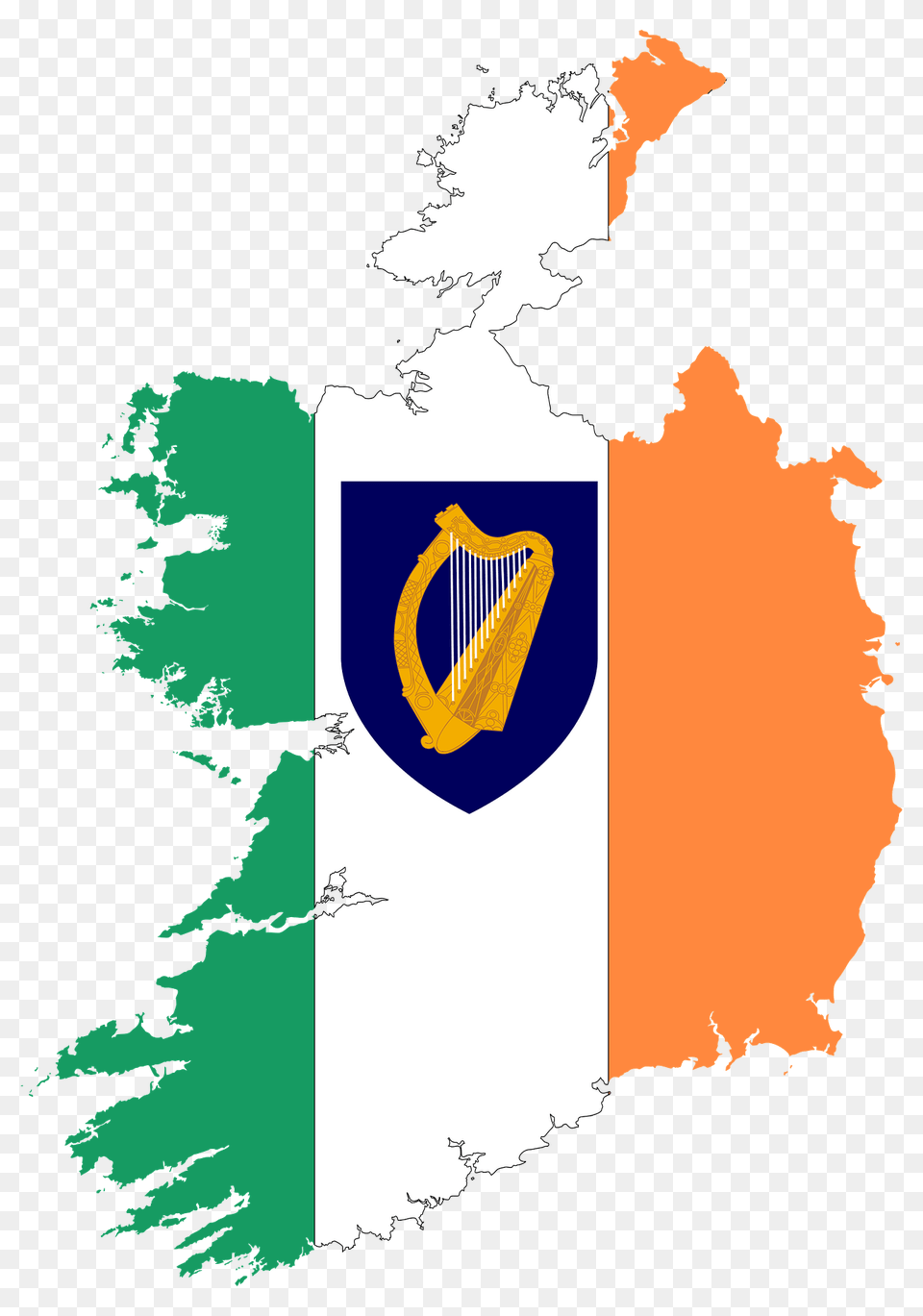 Republic Of Ireland Map Flag With Coat Of Arms Clipart, Musical Instrument, Harp Free Png Download