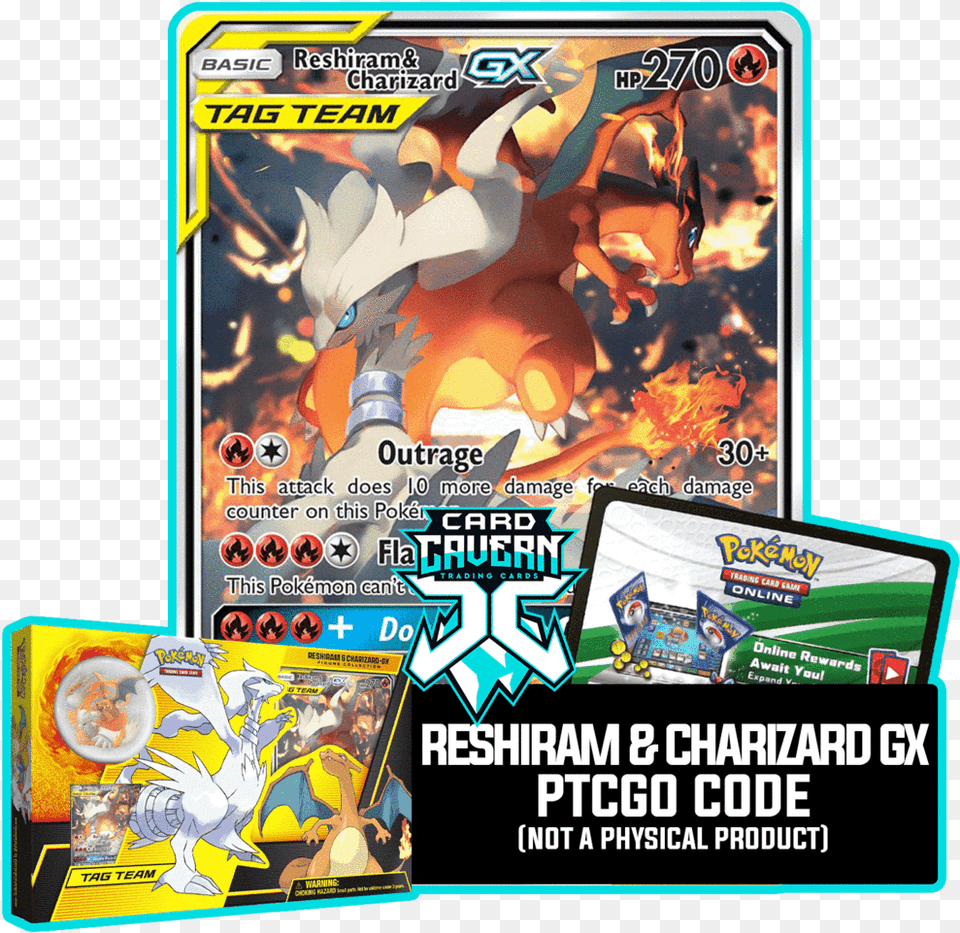 Reshiram U0026 Charizard Gx Sm201 Ptcgo Code Pokemon Tag Team Charizard, Book, Comics, Publication, Advertisement Png Image