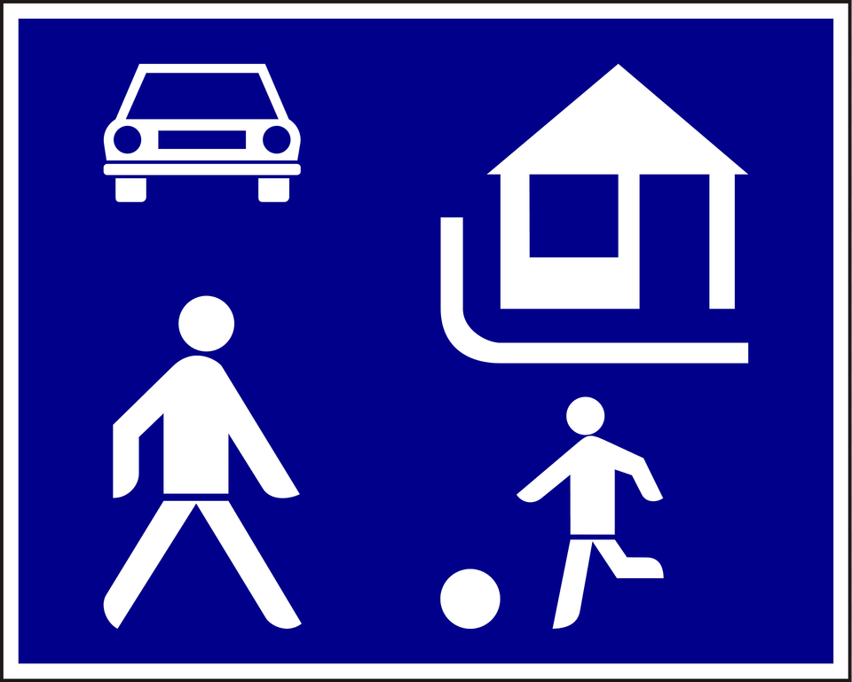 Residential Area Living Street Sign In Hungary Clipart, Symbol, Car, Transportation, Vehicle Free Transparent Png