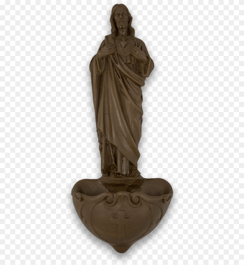 Resin Holy Water Font Of The Sacred Heart Of Jesus Statue, Person, Bronze, Art, Figurine Png Image