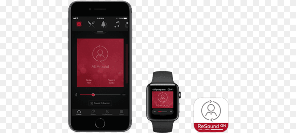 Resound 3d App Shown On Iphone And Iwatch, Electronics, Mobile Phone, Phone, Wristwatch Png
