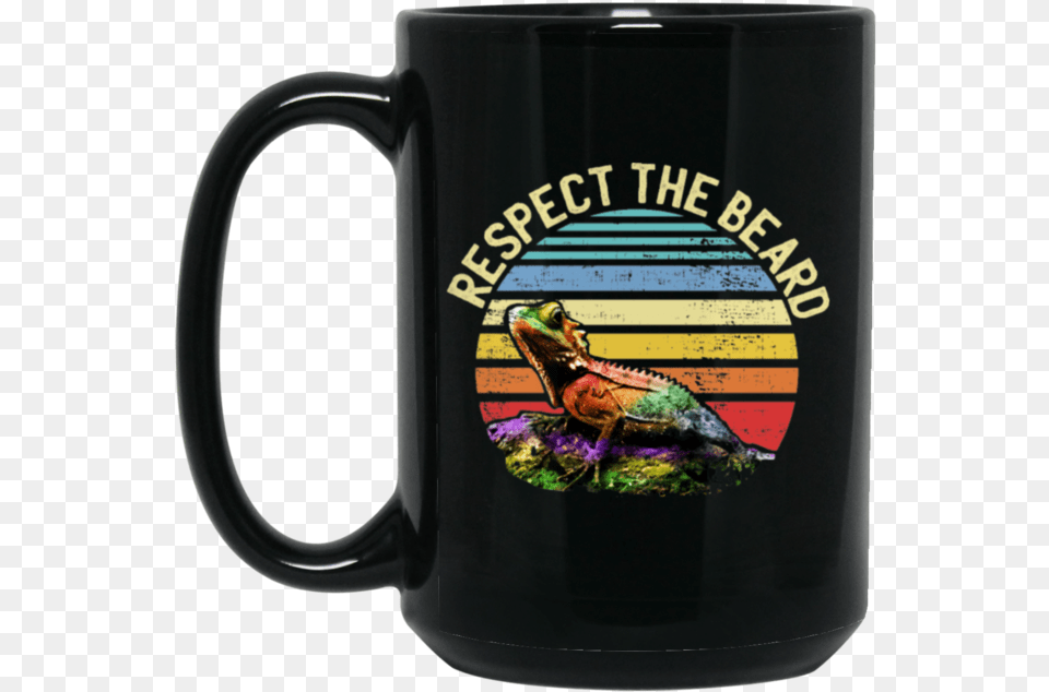 Respect The Beard Funny Bearded Dragon Black Mug Beer Stein, Cup, Animal, Dinosaur, Reptile Png Image