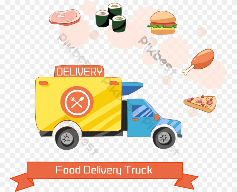 Restaurant Catering Delivery Car Meal Commercial Vehicle, Burger, Food, Transportation, Bulldozer Png Image
