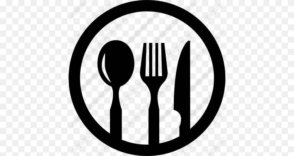 Restaurant Symbol Of Cutlery In A Circle, Gray Free Png