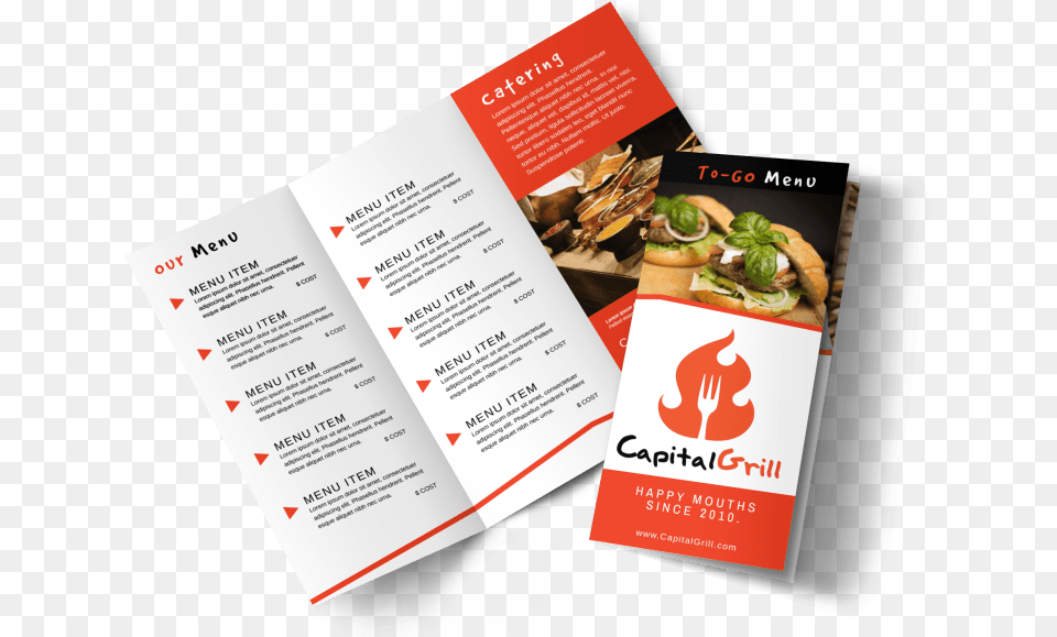 Restaurant To Go Menu Tri Fold Brochure Template Preview Tri Fold Restaurant Brochure, Advertisement, Poster, Food, Sandwich Free Png