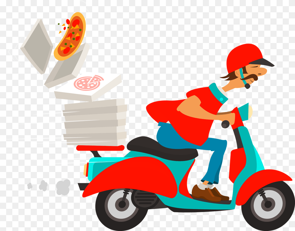 Restaurants Clipart Order Food Pizza Delivery Delivery Man, Device, Transportation, Tool, Scooter Free Png Download