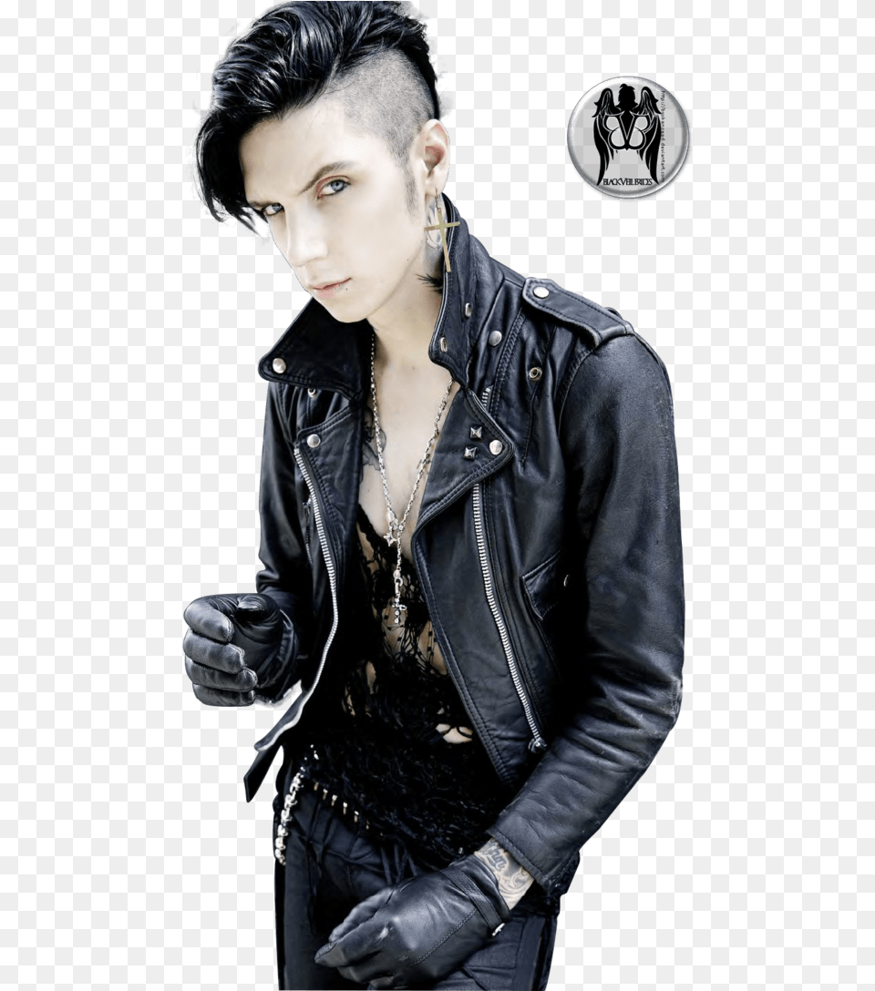 Result For Andy Biersack 2015 Andy Biersack Andy Black Leather Jacket, Clothing, Coat, Man, Male Png Image