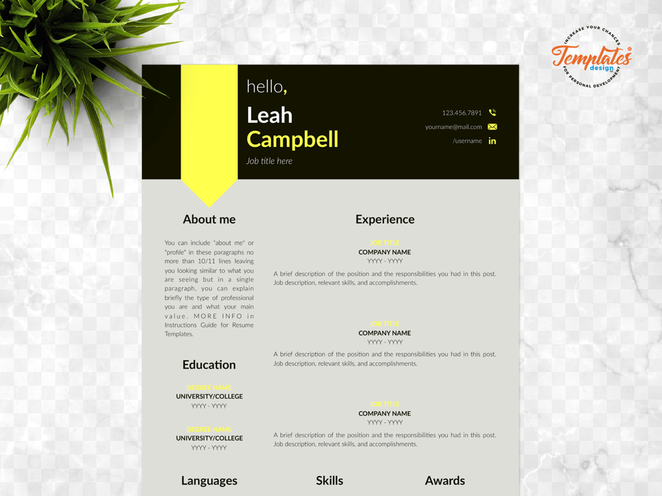 Resume Template For Word And Pages Quotleah Campbellquot, Gray Free Png