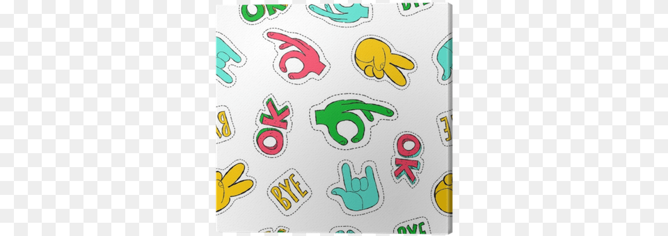 Retro 90s Style Hand Sign Patch Seamless Pattern Canvas Hand, Text Free Png