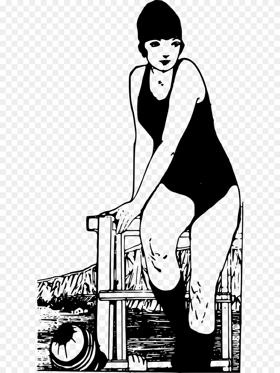 Retro Bathing Suit Clipart Black And White, Gray Free Png Download