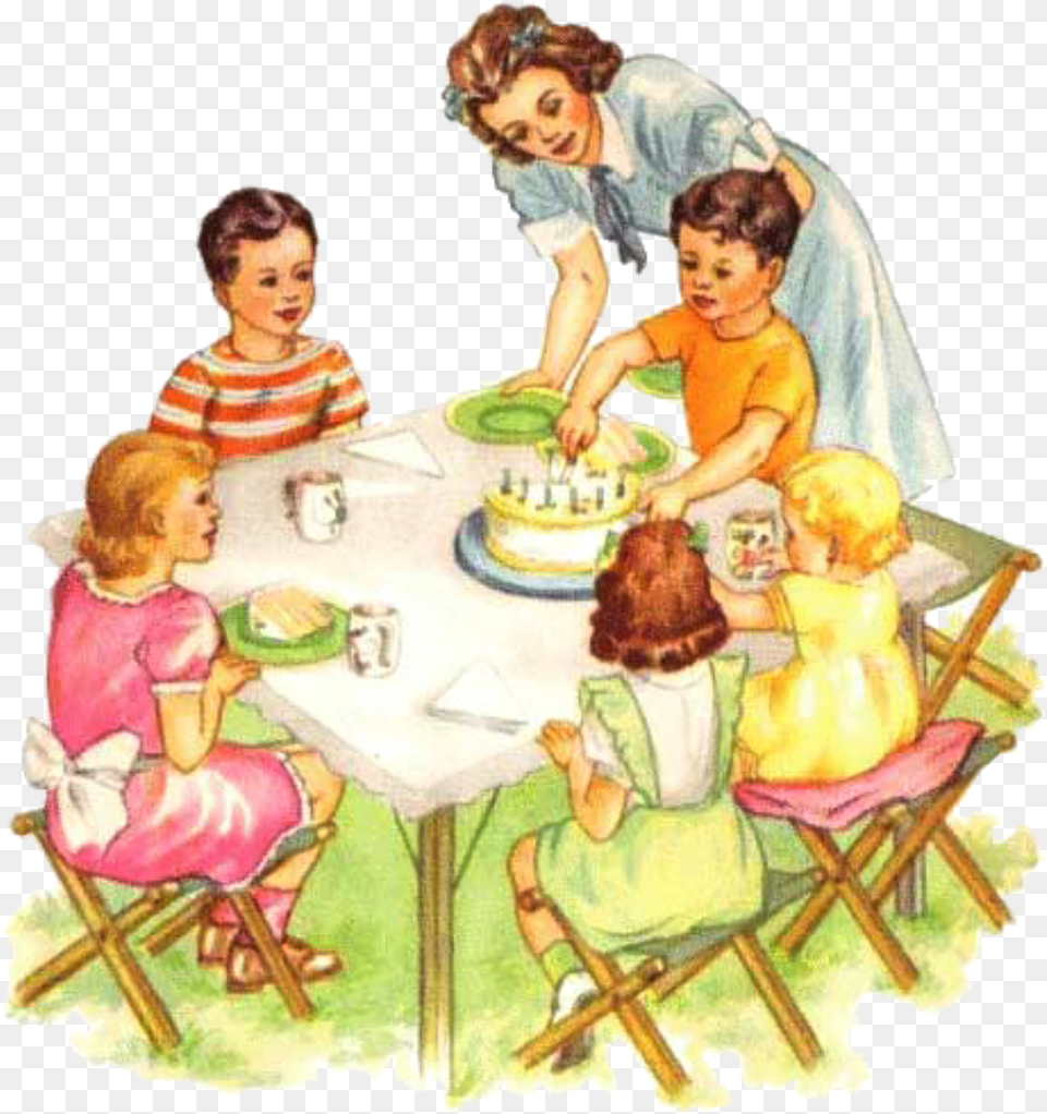 Retro Birthday Party Clipart, Table, Person, People, Furniture Free Png