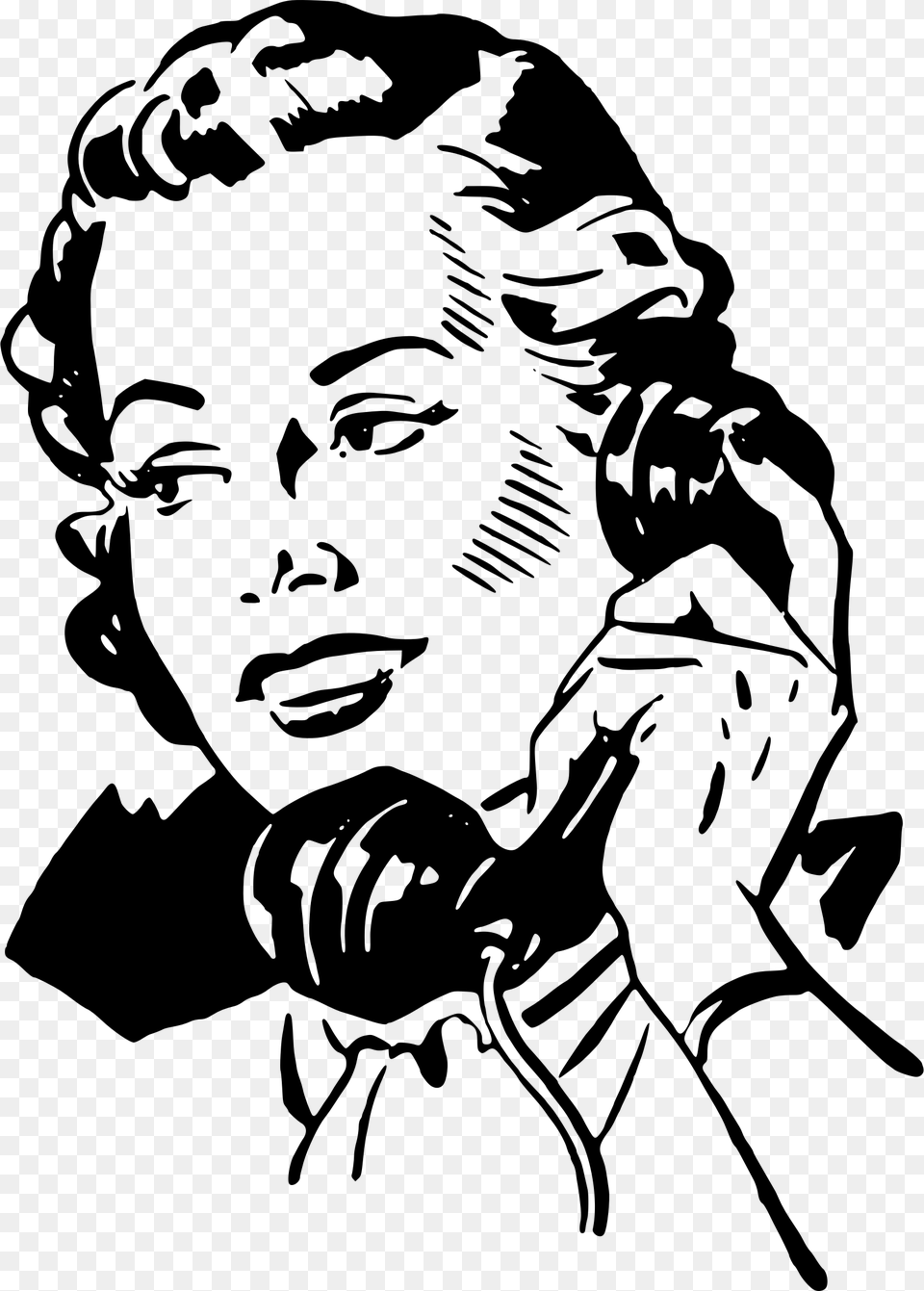 Retro Clipart Library Woman Talking On Phone Clipart, Gray Png Image