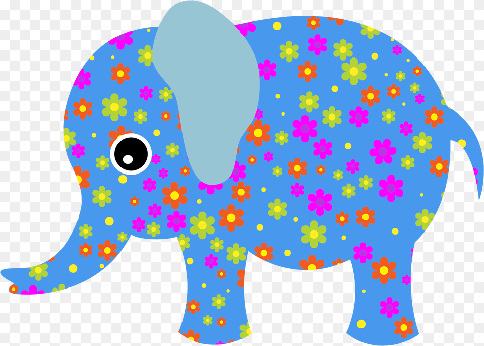 Retro Floral Elephant Blue Clip Arts, Animal, Mammal, Wildlife Png