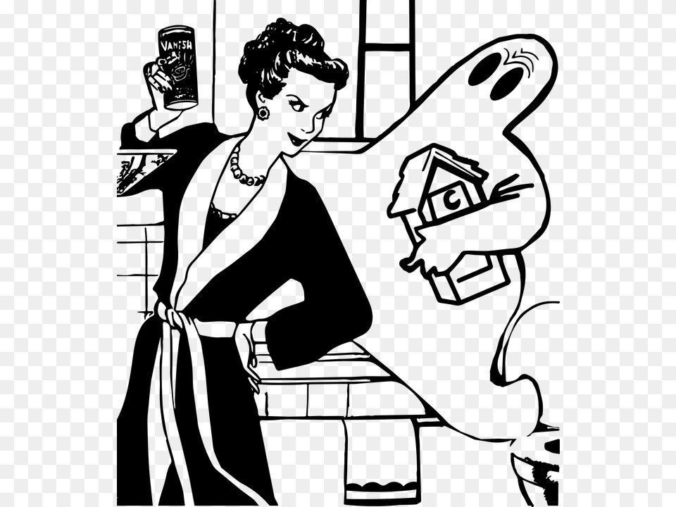 Retro Halloween Vanish Ghost Woman Bathroom Retro Halloween, Gray Png