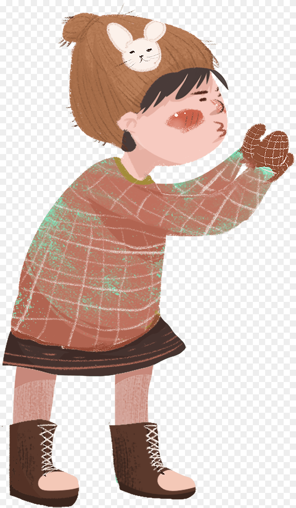 Retro Hand Drawn Girl Character And Psd Cartoon, Baby, Person, Face, Head Png Image