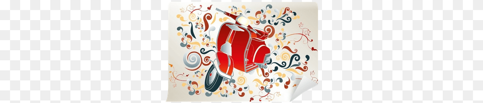 Retro Illustration With Red Scooter Colorful Swirls Illustration, Art, Graphics, Transportation, Vehicle Png Image