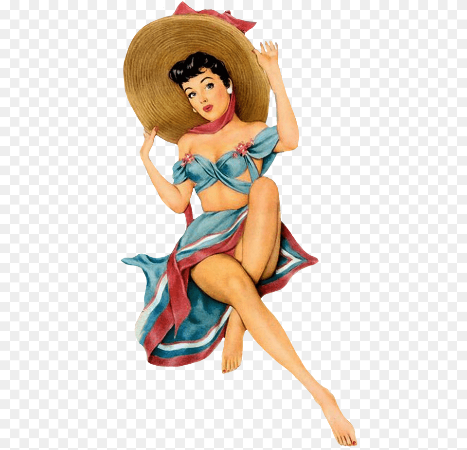 Retro Pin Up Girl In Beach Clothing Pin Up Girl, Adult, Person, Hat, Female Free Png