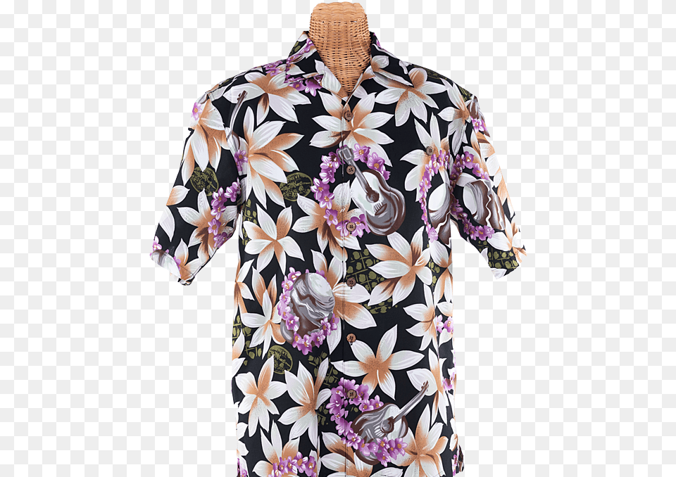 Retro Print Aloha Shirt With The Ukulele Design Chemise A Fleur Pour Homme, Beachwear, Clothing, Pattern, Graphics Free Png Download