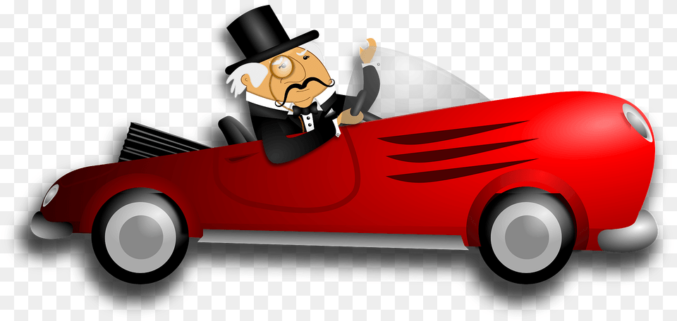 Retro Sport Car With A Gentleman Driver Clipart, Machine, Wheel, Transportation, Vehicle Free Transparent Png