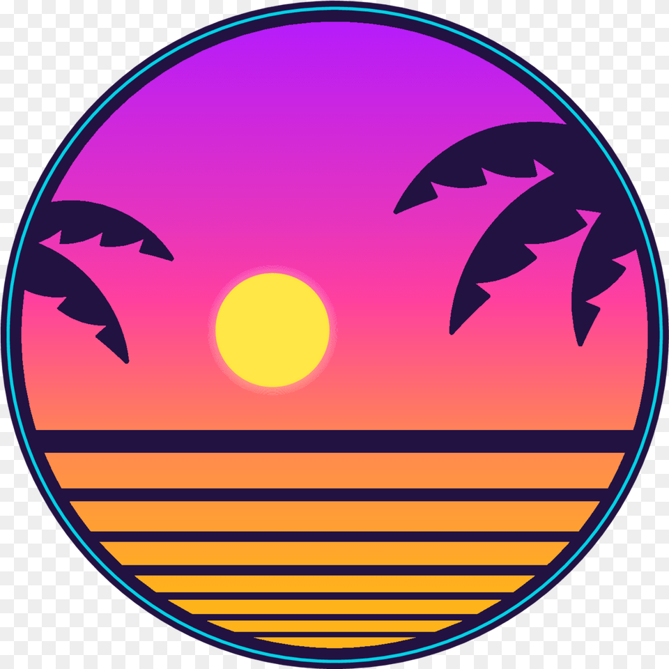 Retro Sunset With Palm Trees Sticker Sunset Palm Trees Icon, Nature, Outdoors, Sky, Sun Png