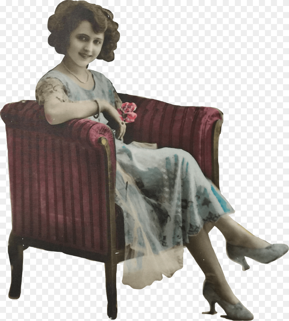 Retro Vintage Old Poster Woman Armchair Furniture Sitting, Person, Female, Adult, Chair Png Image