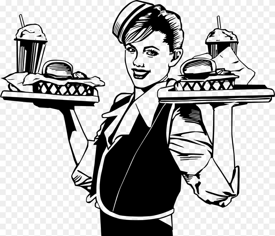 Retro Waitress, Gray Png Image