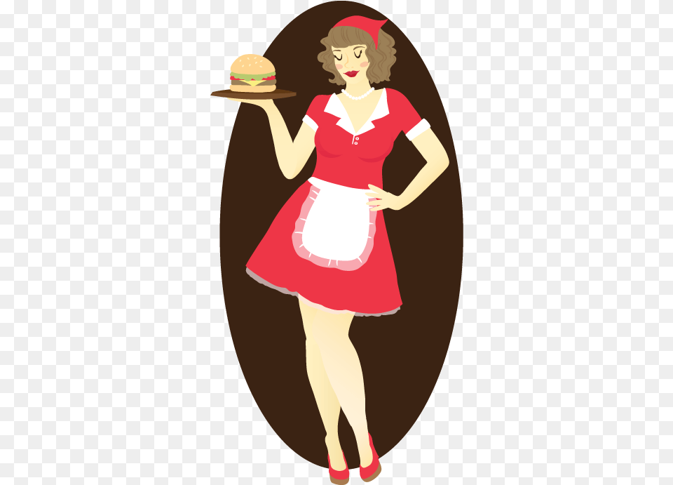 Retro Waitress Illustration, Adult, Female, Person, Woman Free Png Download