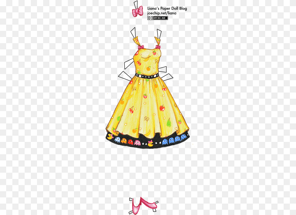 Retro Yellow And Black Mrs Pac Man Dress Dress, Clothing, Formal Wear, Fashion, Gown Free Png
