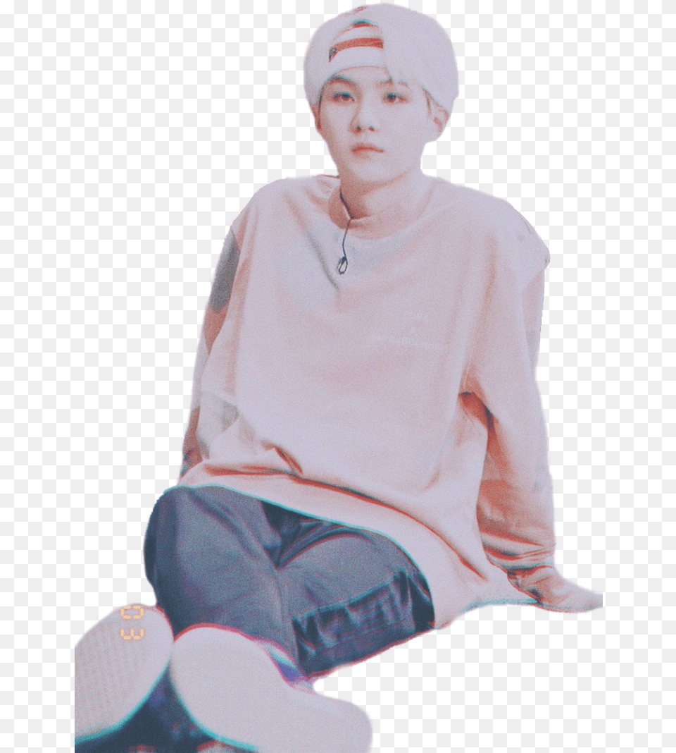 Retro Yoongi Sticker Suga Bts Kpop E Sitting, Adult, Man, Male, Person Free Png