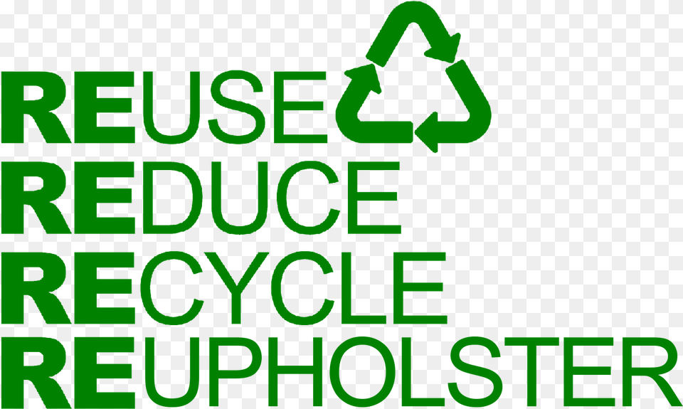 Reuse Reduce Recycle Reupholster Graphic Design, Green, Recycling Symbol, Symbol, Text Png Image