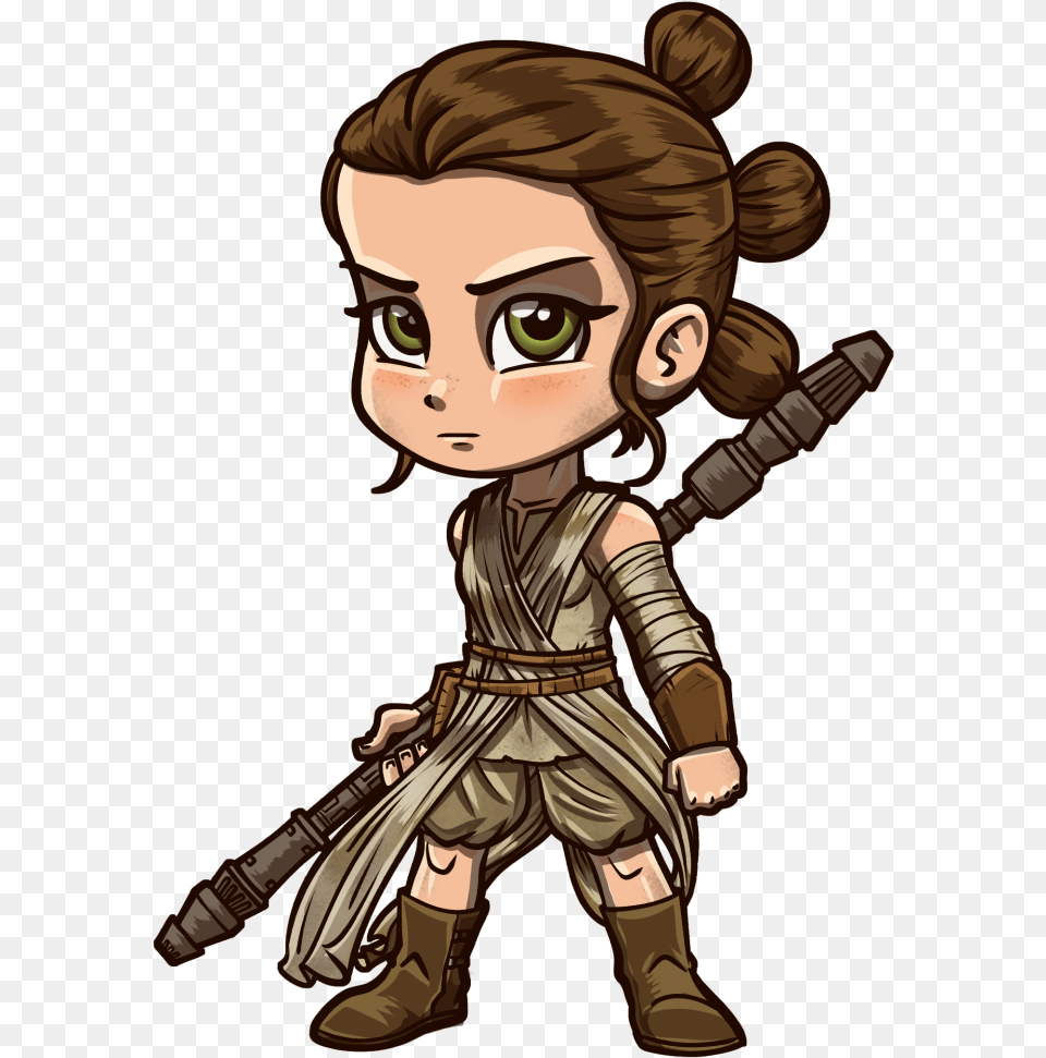 Rey Star Wars Cartoon Rey Star Wars Caricatura, Baby, Person, Book, Comics Free Png Download