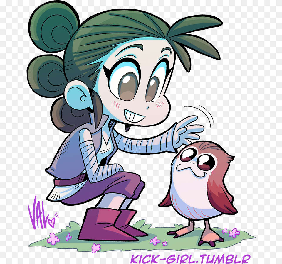 Rey With A Little Porg Friend Ive Been Long Overdue Star Wars Porg Fan Art, Publication, Comics, Book, Baby Png