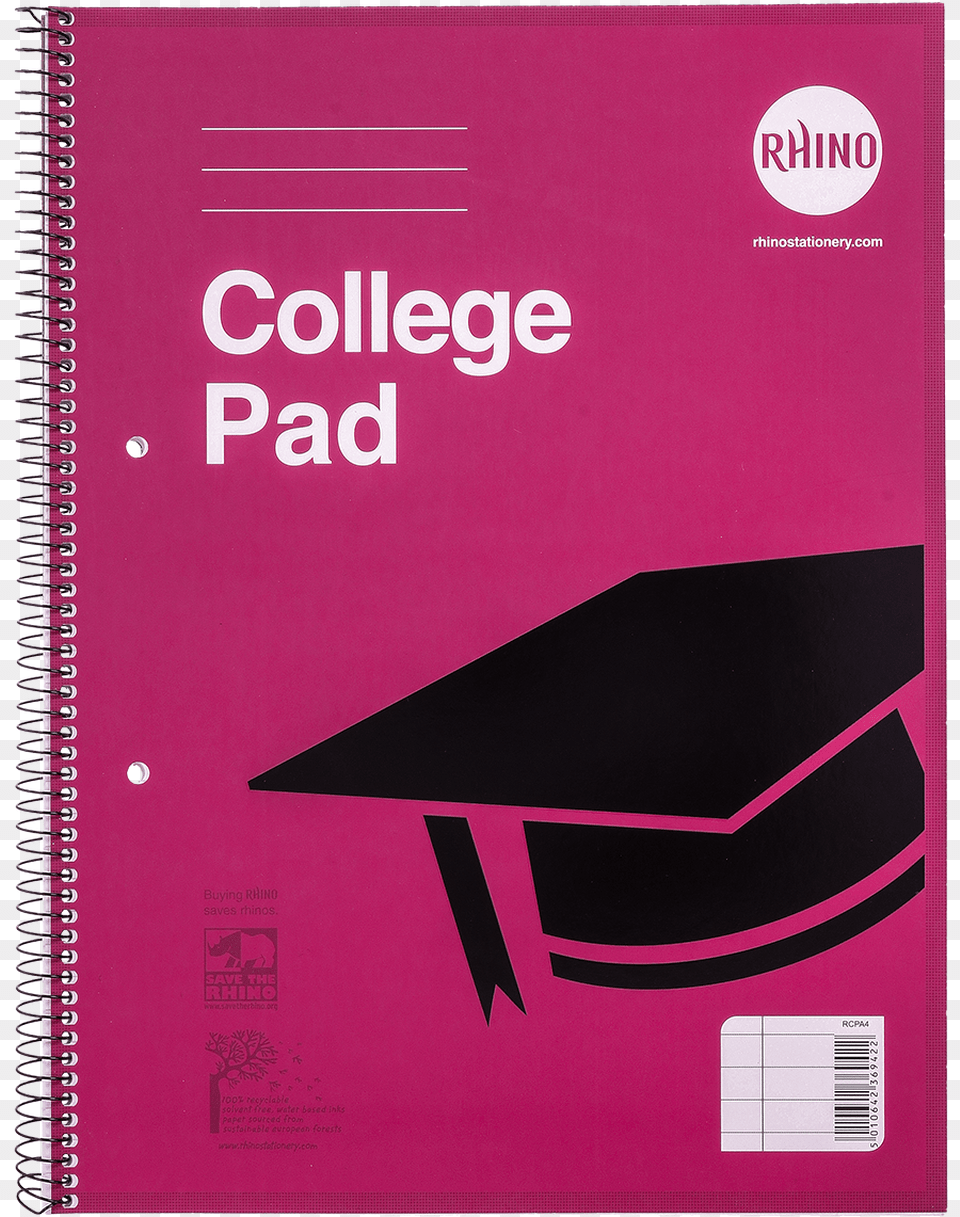 Rhino College Spiral A4 8mm Ruled And Margin 70 Paper, Book, Publication, People, Person Png Image
