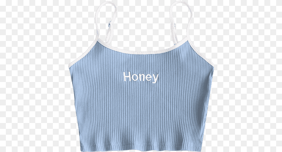 Ribbed Cropped Honey Embroidered Tank Top Honey Crop Top, Clothing, Tank Top, Person, Swimwear Png