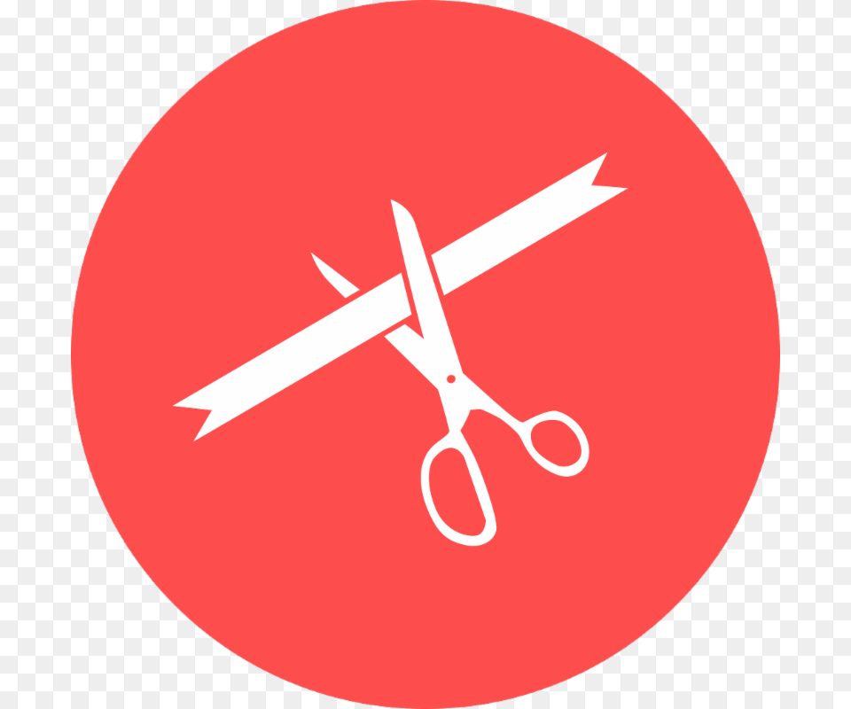 Ribbon Cut Opening Icon, Disk, Scissors Png Image