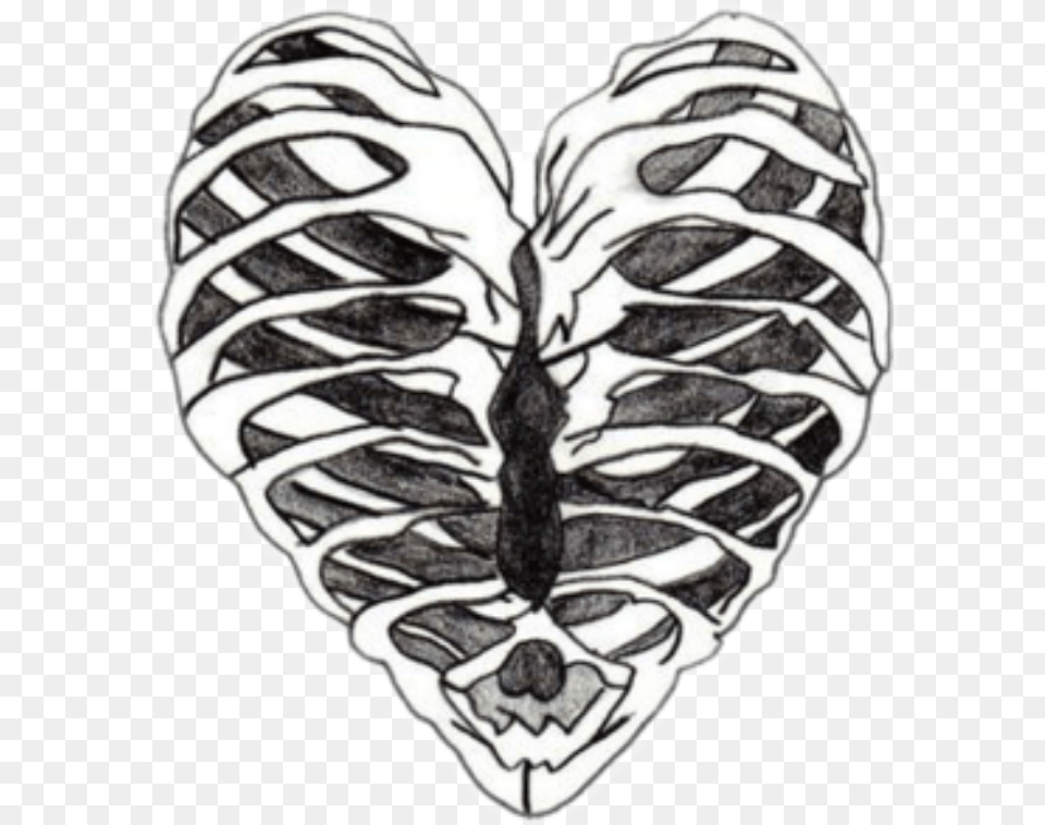 Ribcage Heart Blackandwhite Freetoedit Skeleton Heart, Ct Scan, Person, Skin, Tattoo Png Image