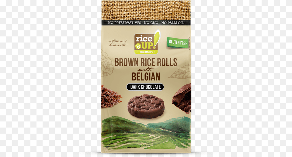 Rice Up Brown Rice Rolls With Dark Chocolate Rice Up Belgian Chocolate, Advertisement, Dessert, Food, Cocoa Png Image