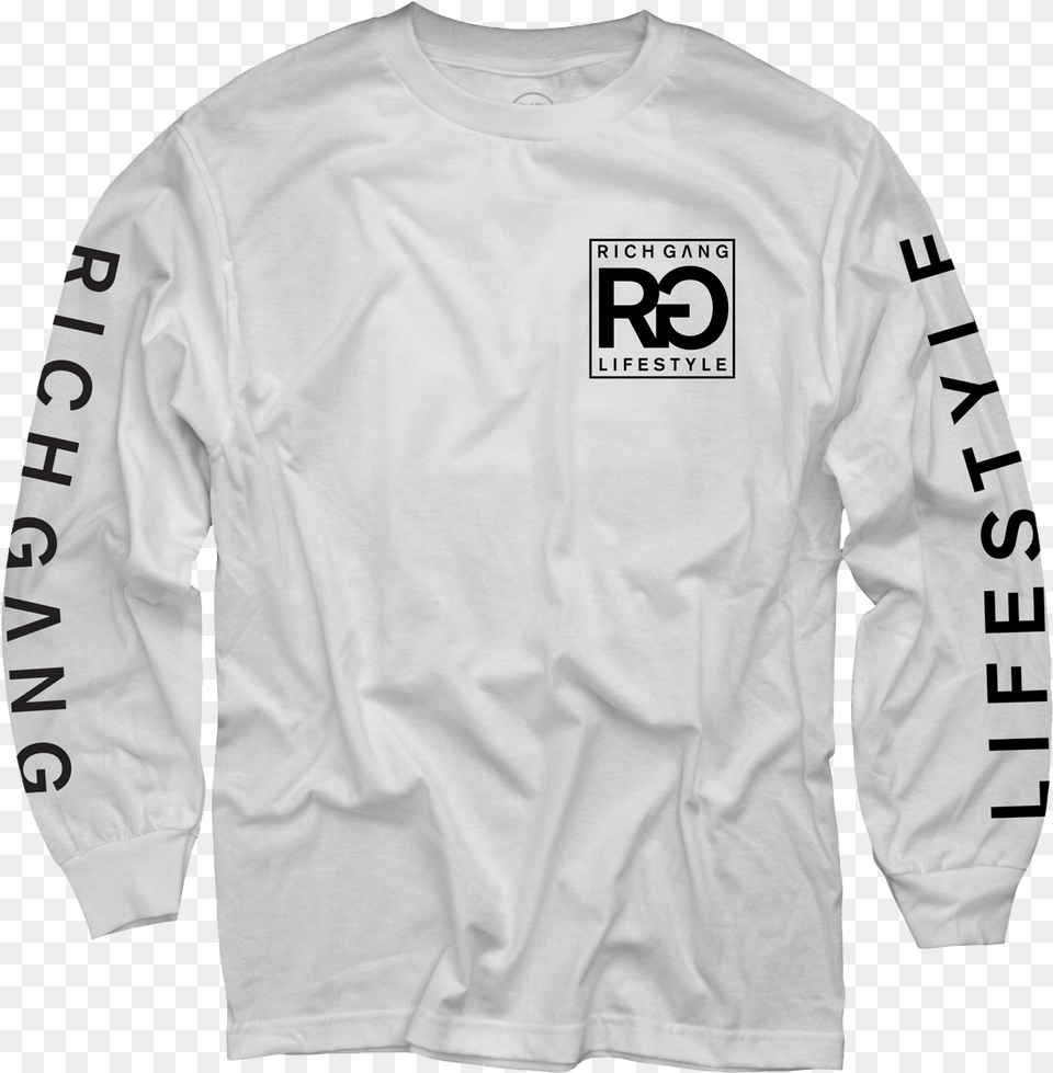 Rich Gang Life Style White Long Sleeve T Shirt White Long Sleeve T Shirt Front, Clothing, Long Sleeve, Knitwear, Sweater Free Transparent Png