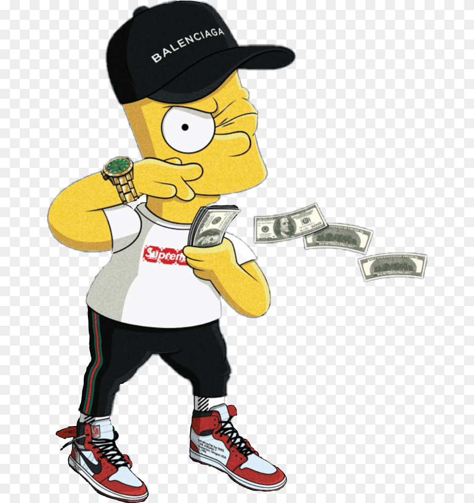 Rich Person With Money Clipart Vector Library Stock Bart Simpson Supreme, Boy, Child, Male, Clothing Png